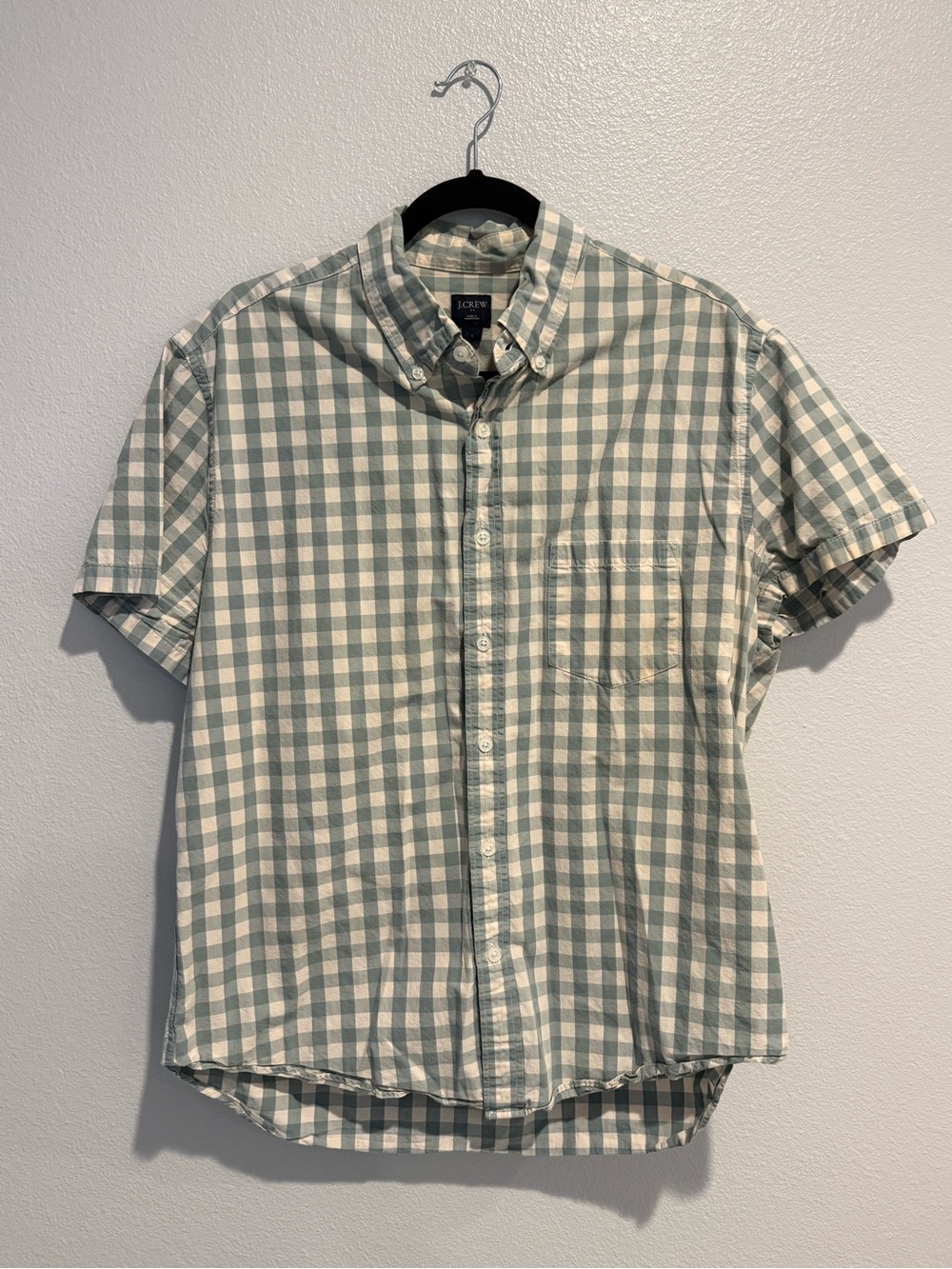 J. Crew Sage and White Gingham Short-Sleeve Button-Down Shirt